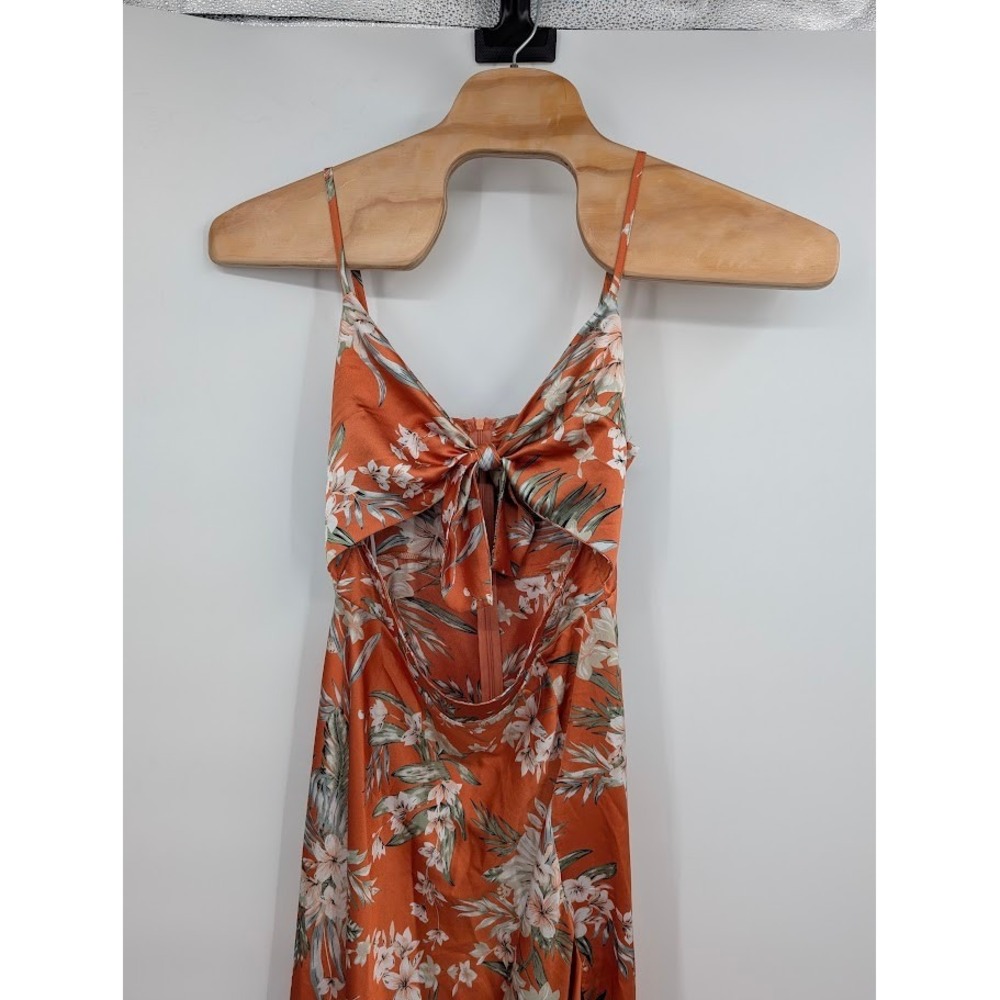 petal and pup Whitmore floral midi dress bow front satin orange Women's sz 10